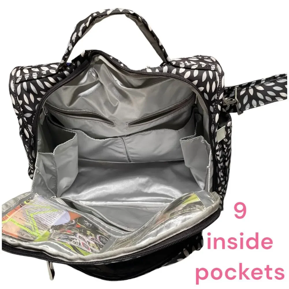 JuJuBe BFF Convertible Diaper Bag Backpack Set Platinum Petals Geometric
